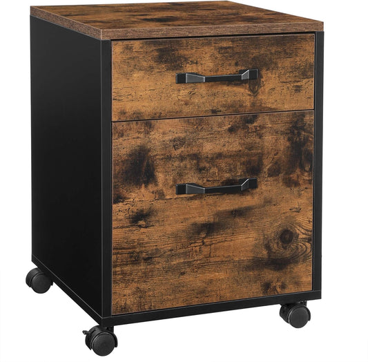 2 Drawers File Cabinet for Home Office, Printer Stand with Wheels, for A4, Letter Sized Documents, Hanging File Folders, Rustic Brown and Ink Black UOFC042B01V1