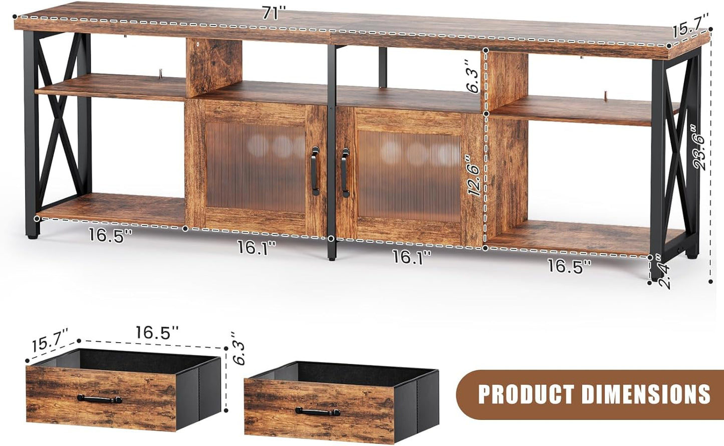 TV Stand for 75 80 Inch TV, Farmhouse Entertainment Center with 2 Drawers & Storage Cabinets, Industrial Media Console Table with Soundbar Shelf for Living Room, Bedroom, Fits Tvs up to 80"
