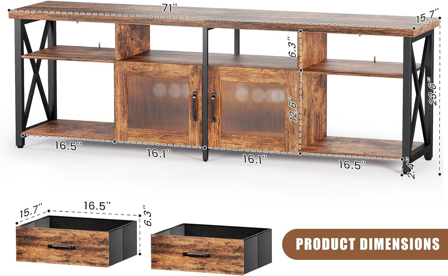 TV Stand for 75 80 Inch TV, Farmhouse Entertainment Center with 2 Drawers & Storage Cabinets, Industrial Media Console Table with Soundbar Shelf for Living Room, Bedroom, Fits Tvs up to 80"