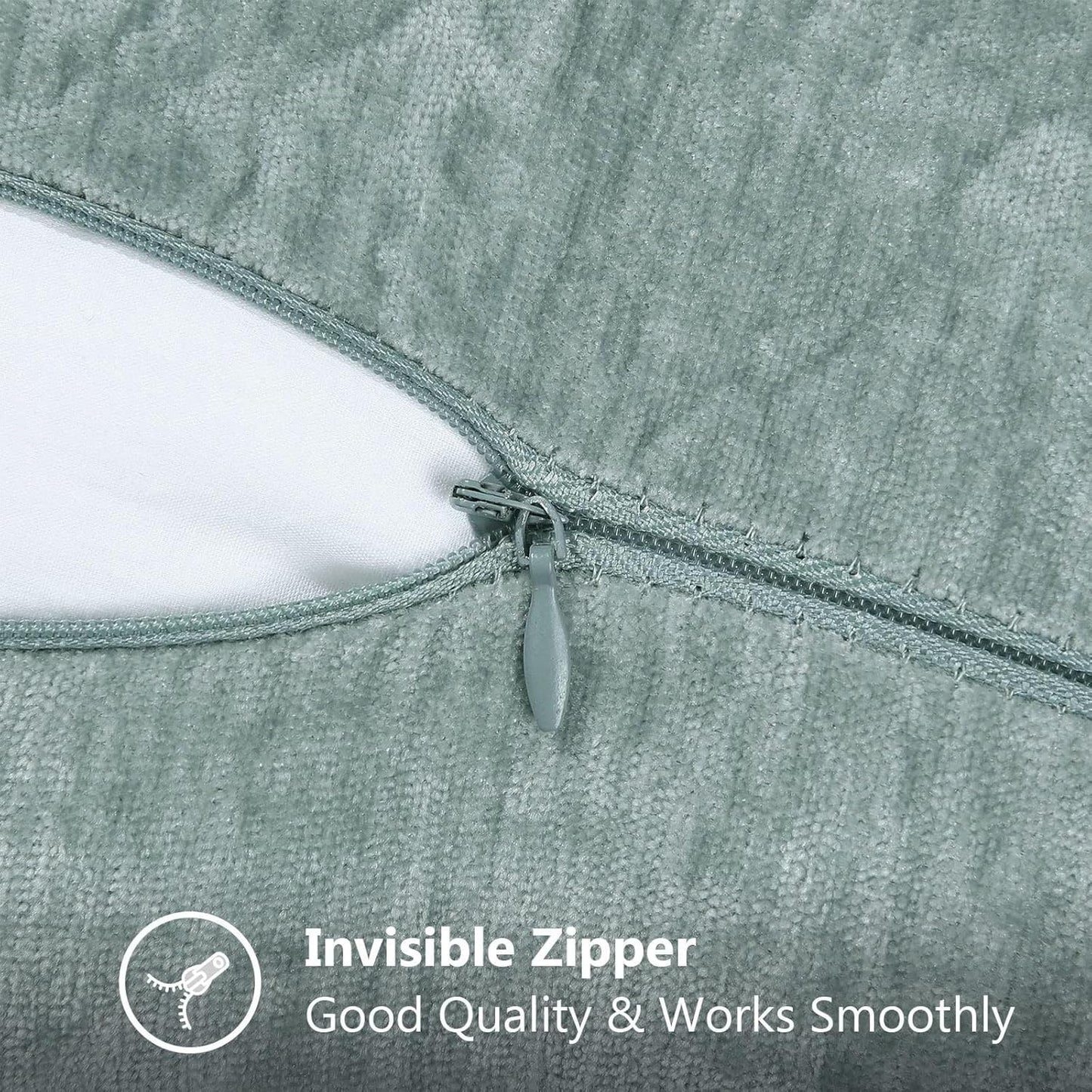 Chenille Soft Throw Pillow Covers 18X18 Set of 2, Farmhouse Velvet Neutral Decorative Euro Pillow Covers with Stitched Edge for Couch Sofa Bed Home Decor, Aqua Haze