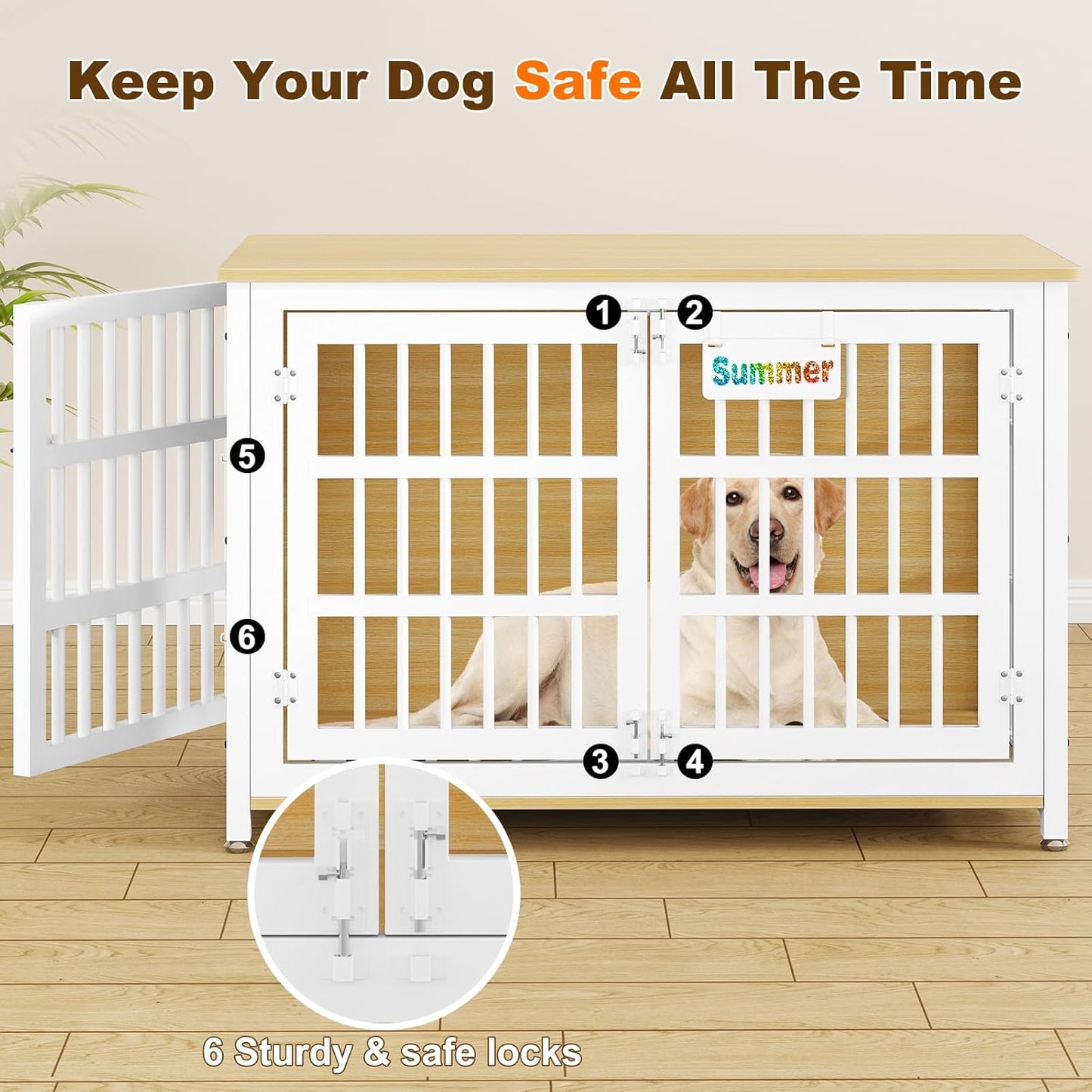 42"/41"/33" XL Dog Crate Furniture with Casters, Heavy Duty Dog Kennel Indoor for Large and Medium Dogs, Double-Doors Sturdy Dog Cage for Anxiety Dog, Decorate House as TV Stand, Bedside Table