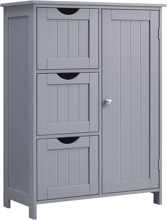 Bathroom Floor Storage Cabinet, Freestanding Bathroom Storage Unit with 3 Drawers, 1 Adjustable Shelf, 11.8 X 23.6 X 31.5 Inches, Dove Gray UBBC049G02
