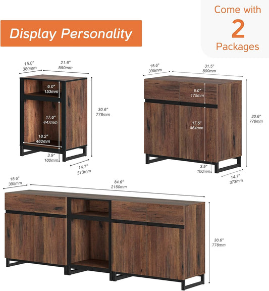 TV Stand for Tvs up to 90 Inch, 3 in 1 Modern Entertainment Center with Metal Base & 2 Adjustable Shelves, TV Console for Living Room,Brown