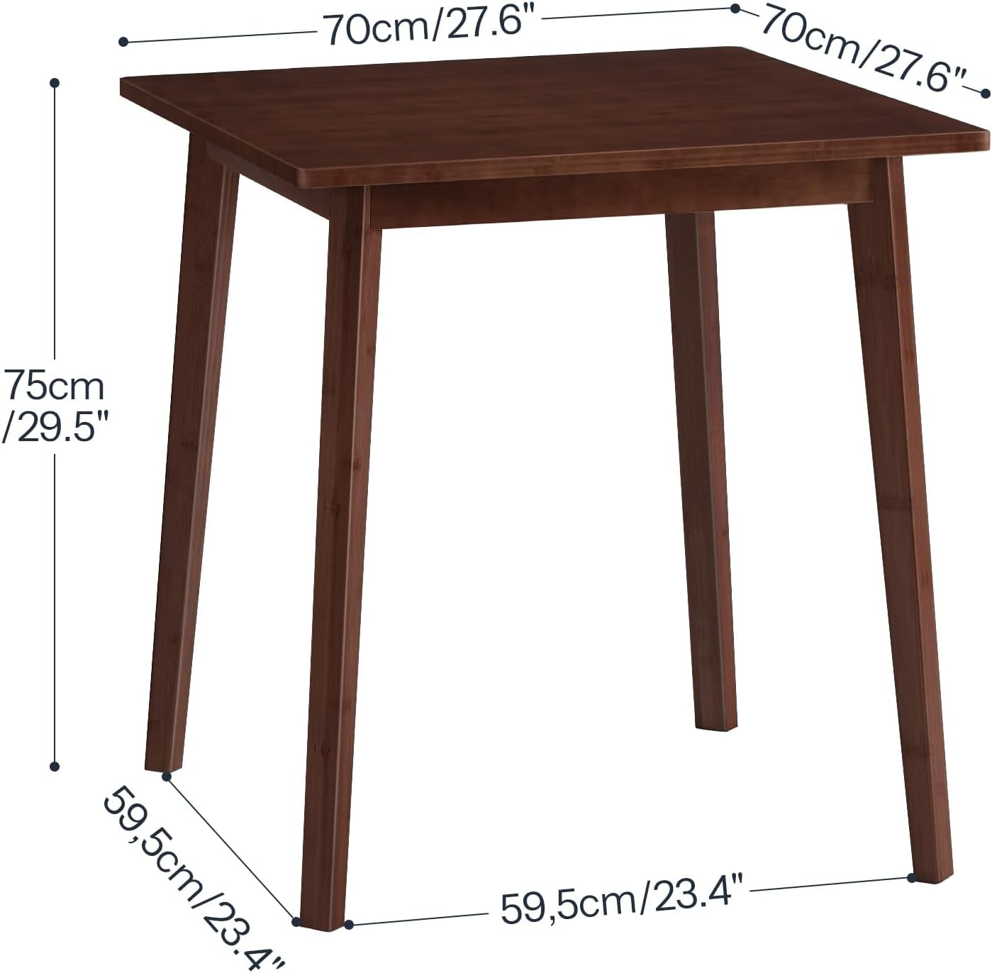 Bamboo Dining Table, Square Dining Table for 2, 27.6" Kitchen Table for Small Space, Writing Table, Easy to Assemble, for Dining Room, Living Room, Office, Kitchen, Apartment, Brown BR70CZ01
