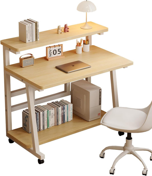 39.4 Inch Rolling Desk with Monitor Stand,Rolling Computer Desk for Student Writing Table for Small Space.