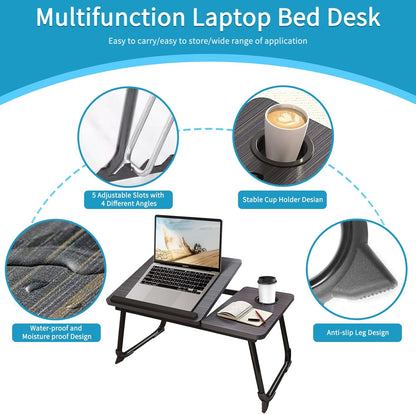 Laptop Desk for Bed or Couch, Lap Desk, Woking in Bed Desk, Home Office Desks, Breakfast Tray, Desk with Cup Holder, Watching Movies in Bed, Laptop Stand for Bed, Fordable Legs Desk (Black)