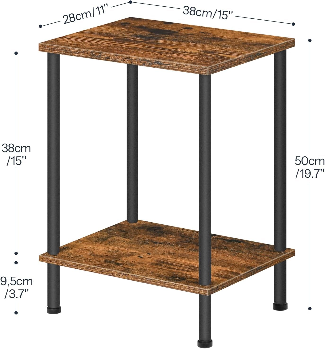End Table, Small Side Table, Nightstand with 2-Layer Storage Shelves, Sofa Table for Small Spaces, Living Room, Bedroom, Stable Frame, Easy Assembly, Rustic Brown BF09BZ01