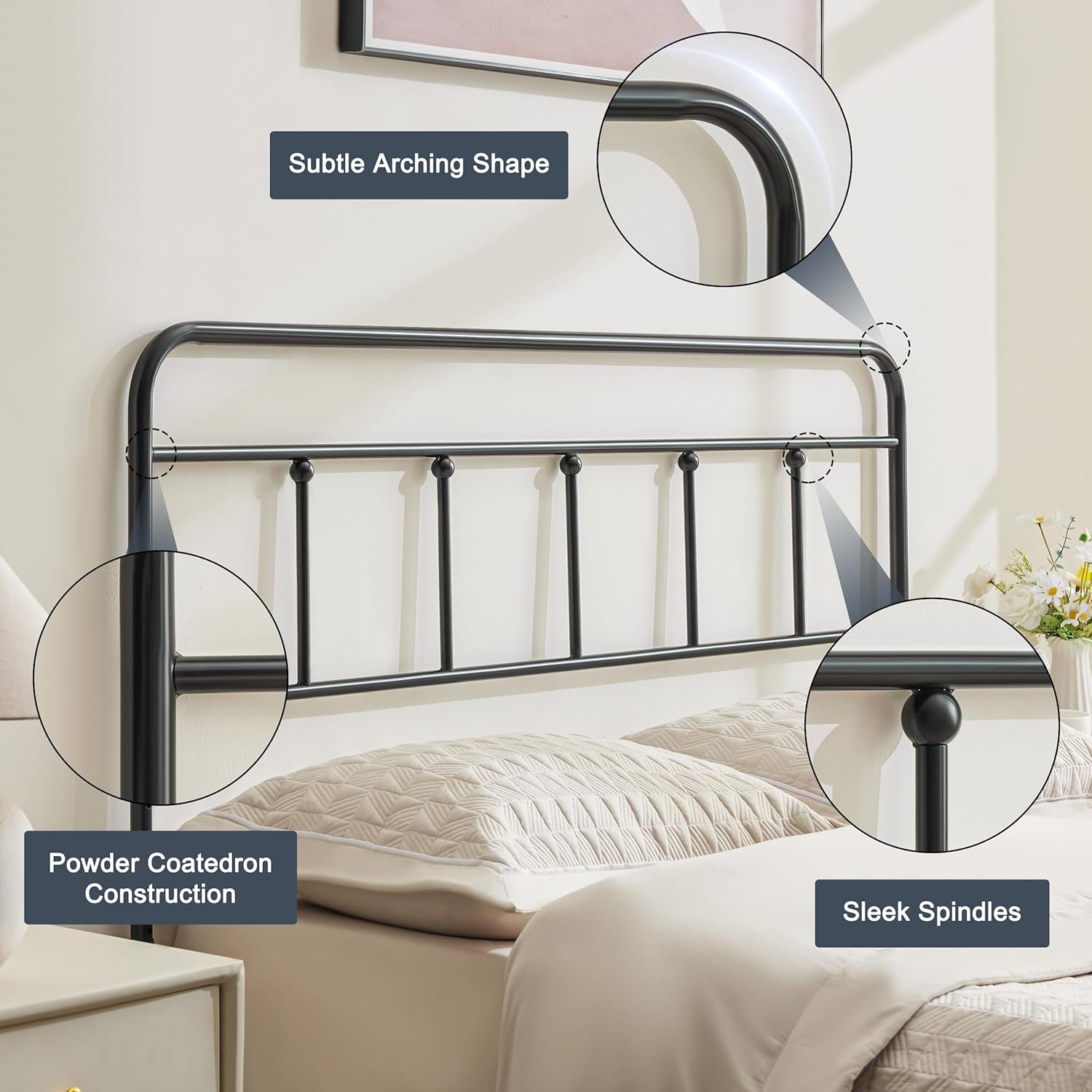 Metal Headboard Queen Size, Sturdy and Durable Iron Queen Headboard Only Adjustable Height from 34” to 44”, Victorian Vintage Bed Headboards, Farmhouse Head Board, Bed Frame Mount Black