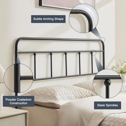 Metal Headboard Queen Size, Sturdy and Durable Iron Queen Headboard Only Adjustable Height from 34” to 44”, Victorian Vintage Bed Headboards, Farmhouse Head Board, Bed Frame Mount Black