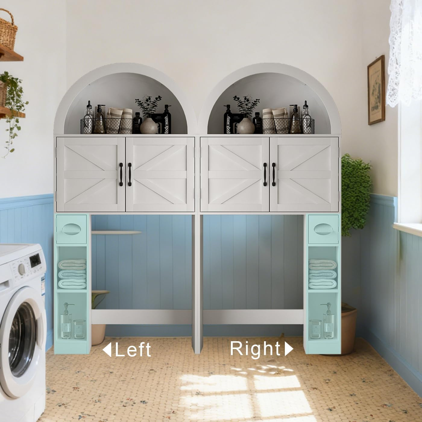 Over the Toilet Storage Cabinet, Space Saving Bathroom Organizer and Storage with Door, for Bathroom, Laundry, Restroom, White