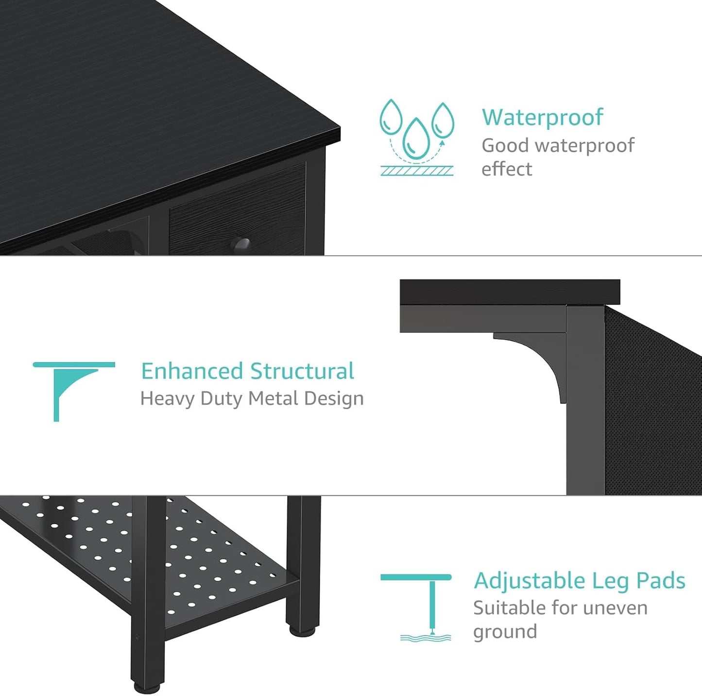 Computer Desk with Fabric Drawers, 40 Inch Reversible Gaming Desk for Small Space Home Office, Modern Simple Study Writing Table PC Desks for Bedroom, Black