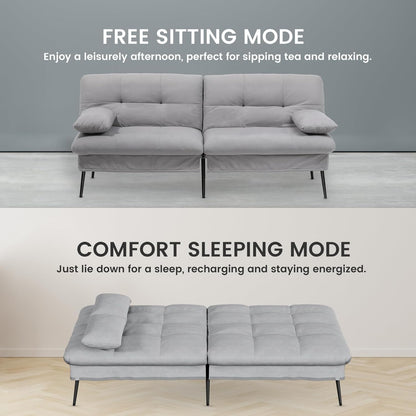 Convertible Futon Sofa Bed, 72″Fabric Futons Couch with Adjustable Backrest, Folding Sleeper Recliner for Living Room Furniture (Grey)