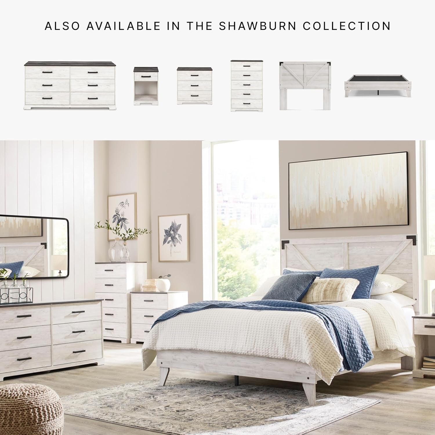 Shawburn Modern Farmhouse Headboard, Queen, Whitewash