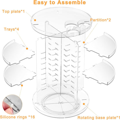 Rotating Makeup Organizer, DIY 8 Adjustable Layers Spinning Skincare Organizer, Cosmetic Display Case with Brush Holder Perfume Tray, Multi-Function Storage Carousel for Vanity Bathroom Countertop