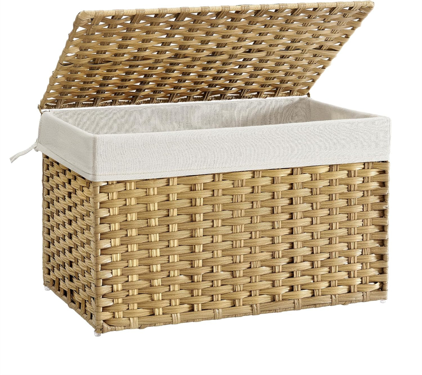 Storage Basket with Lid, 42.3 Gallon (160L) Storage Bin, Woven Blanket Storage Basket with Handles, Foldable, Removable Liner, Metal Frame, for Bedroom, Laundry Room, Brown URST76BR