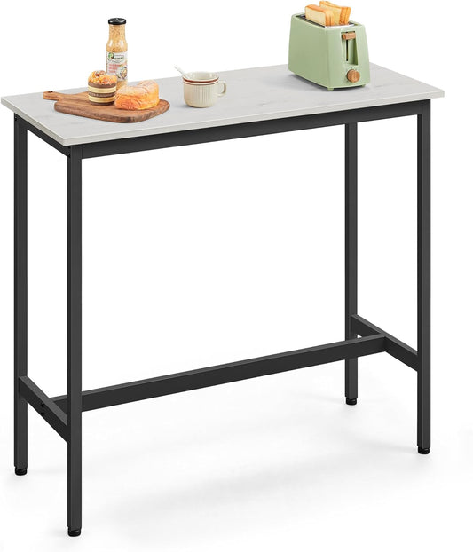 Bar Table, Narrow Long Kitchen Dining Table, Sturdy Metal Frame, Industrial, 15.7 X 39.4 X 35.4 Inches, Rustic White and Ink Black ULBT010B73