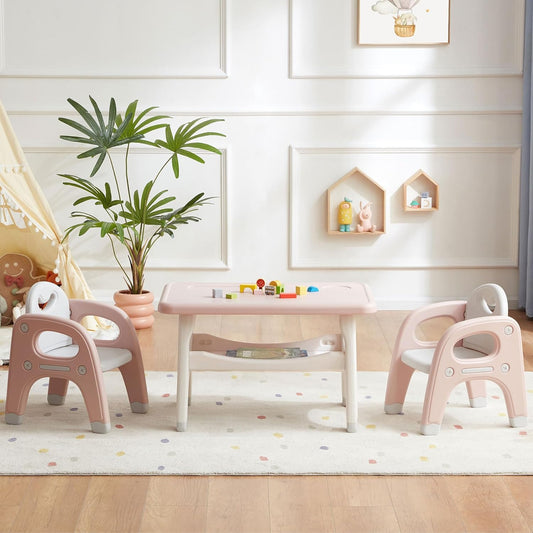Kids Table and 2 Chairs Set, Large Built-In Storage, Montessori Toddlers Table and Chairs Set, Kids Activity Table for Drawing Dining Playing, CPSC & ASTM Approved, Pink