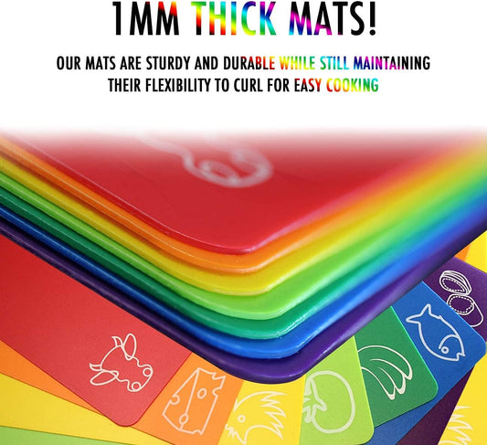 Cutting Board Mats Flexible Plastic Colored Mats with Food Icons,  Bpa-Free, Non-Porous, Anti-Skid Back and Dishwasher Safe, Set of 7 Rainbow - 7 Pieces
