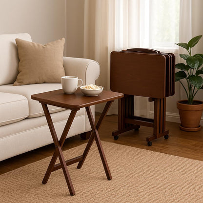 Folding TV Tray Set of 5 - Durable Small Folding Tables, X-Frame Design, Convenient Snack Tray Tables, Easy Assembly, Ideal for Living Room & Dining (Espresso)