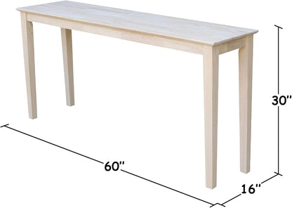 International Concepts Shaker Console Table, 60-Inch Long, Solid Parawood, Unfinished