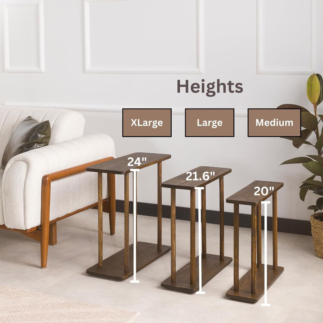 Rectangular Solid Pine Wood Narrow Side Table, Skinny Bedside Table, Small End Table (Dark Walnut, Medium)