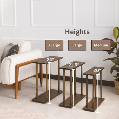 Rectangular Solid Pine Wood Narrow Side Table, Skinny Bedside Table, Small End Table (Dark Walnut, Medium)