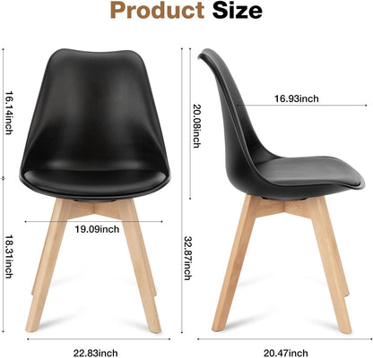 Dining Chairs Set of 8 Kitchen Mid Century Modern Chairs with Wood Legs and PU Leather Cushion for Living Room Bedroom Outdoor Lounge, Black
