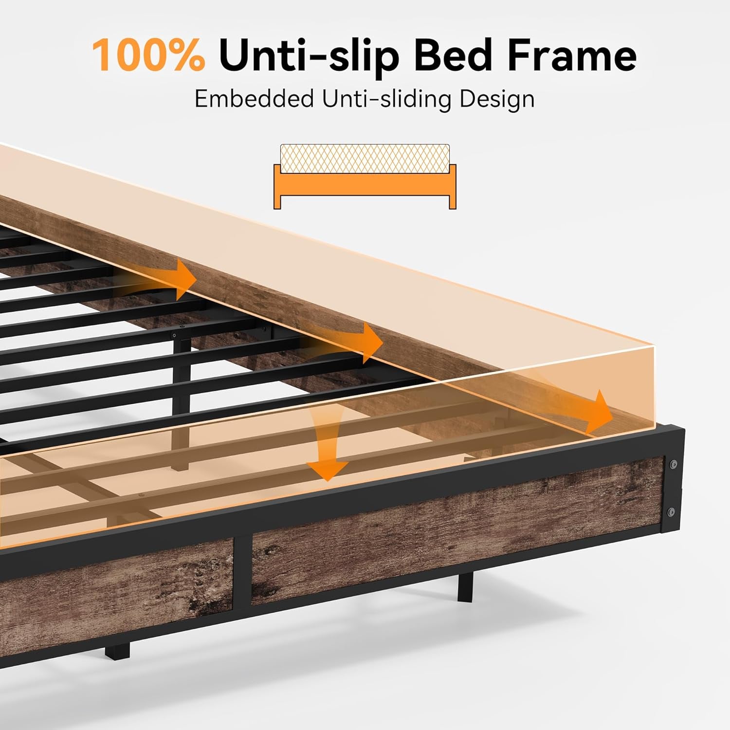 Queen Size Bed Frame with Storage Headboard, Sturdy Metal Platform Bed Frame with LED Lights and Charging Station, Easy Assembly, No Box Spring Needed, Noise Free, Rustic Brown
