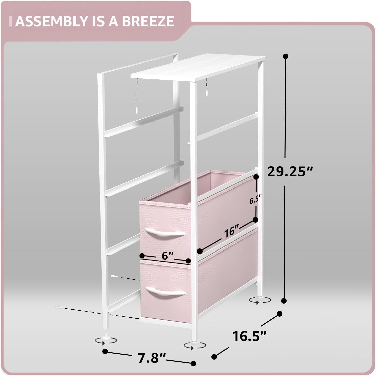Kids Narrow Dresser with 4 Drawers - Vertical Slim Storage Chest of Drawers with Steel Frame, Wood Top & Easy Pull Fabric Bins for Small Spaces, Closets, Bedroom, Bathroom & Laundry