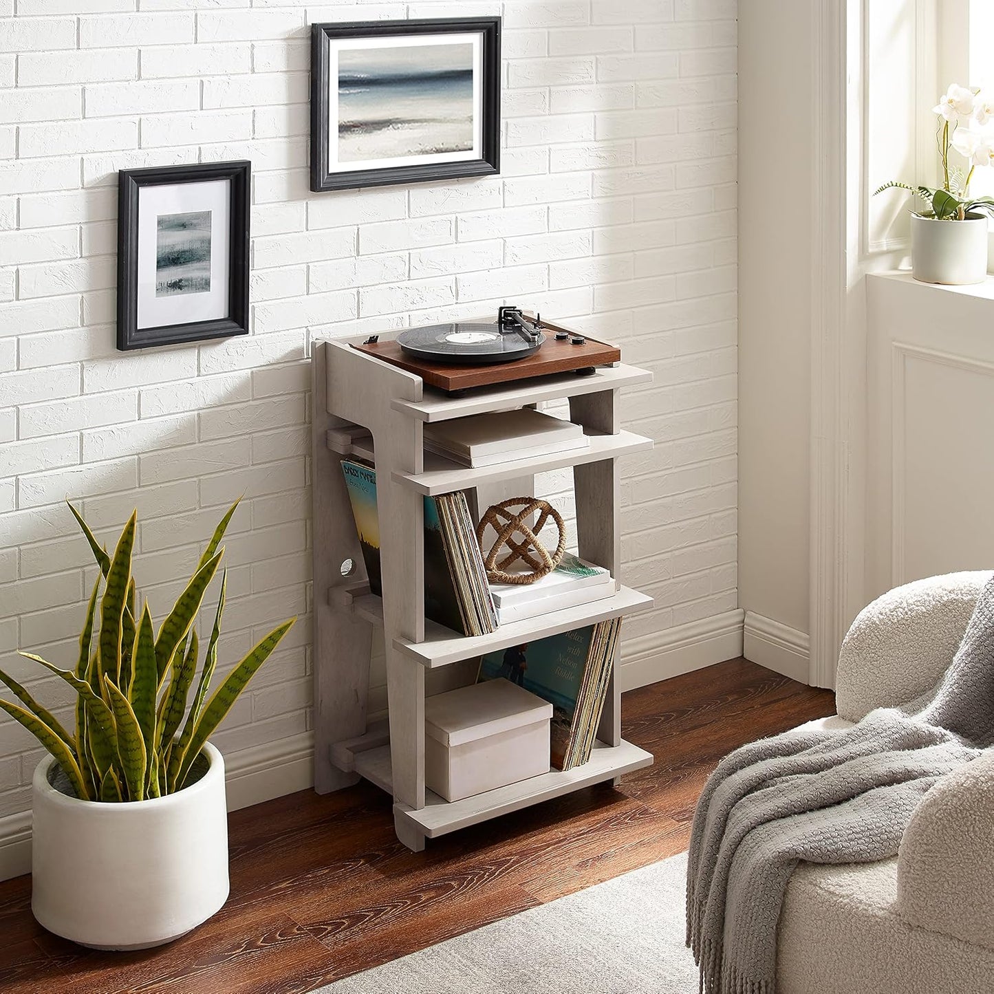 Soho Record Player Stand, Media Console with Vinyl Storage, Modern Home Organizer, Gray