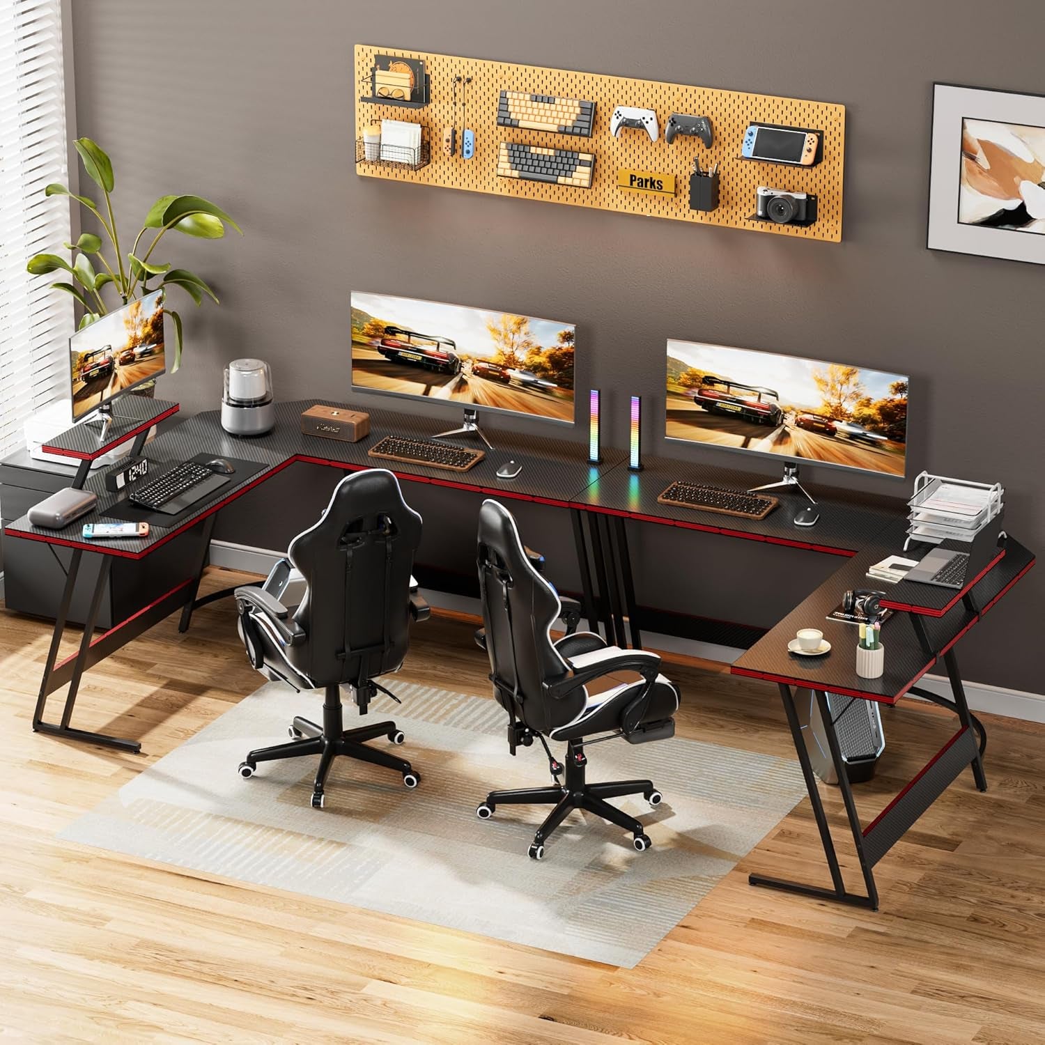 L Shaped Gaming Desk Computer Corner Desk PC Gaming Desk Table with Large Monitor Riser Stand for Home Office Sturdy Writing Workstation (Black, 51 Inch)