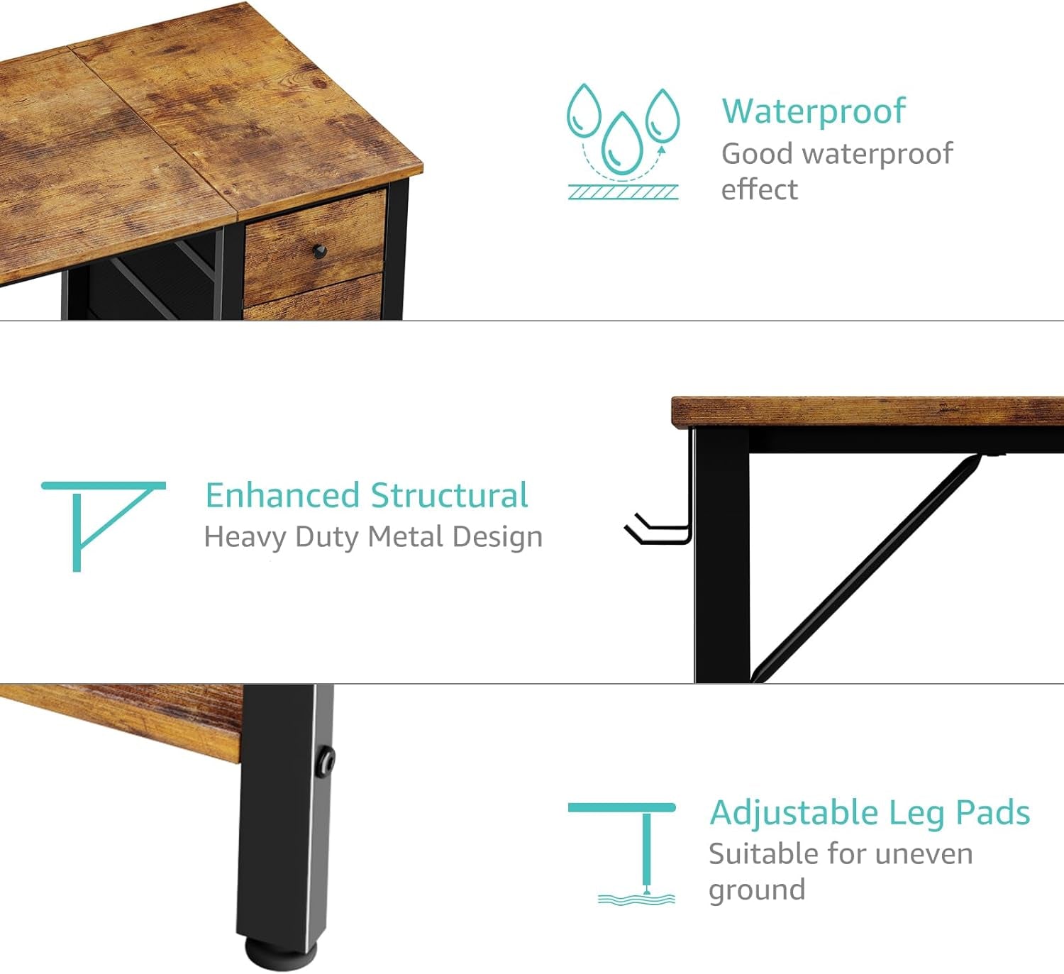47 Inch Desk with 4 Drawers & Storage Shelves, Writing Work Study Computer Desk for Home Office Bedroom, Modern Simple Student PC Desks Table, Rustic Brown