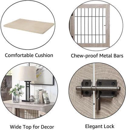 36 Inch Furniture Style Dog Crate for Medium Dogs, Indoor Puppy Kennel with Door, Modern Decorative Wood Wire Pet Cage, Pretty Cute End Side Table Nightstand, Weathered Grey
