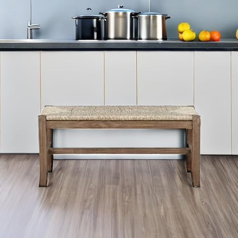Newport 40 Inch Solid Wood Entryway Bench - Modern Farmhouse Indoor Decorative Bench with Natural Seagrass Rush Seat - Furniture for Entryway, Dining Room, or Kitchen (Natural)