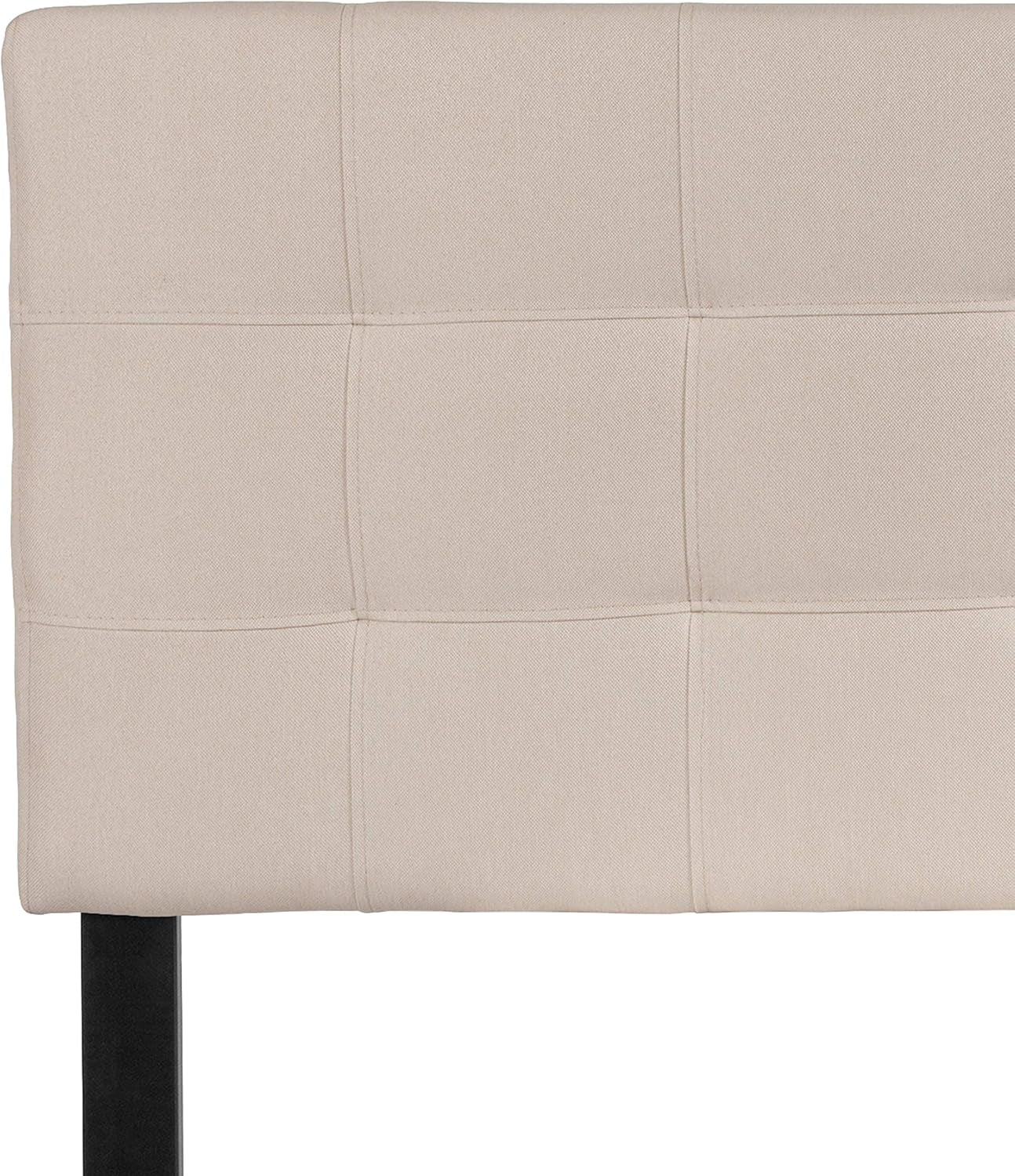 Bedford Box Stitch Tufted Upholstered Full Size Headboard in Beige Fabric