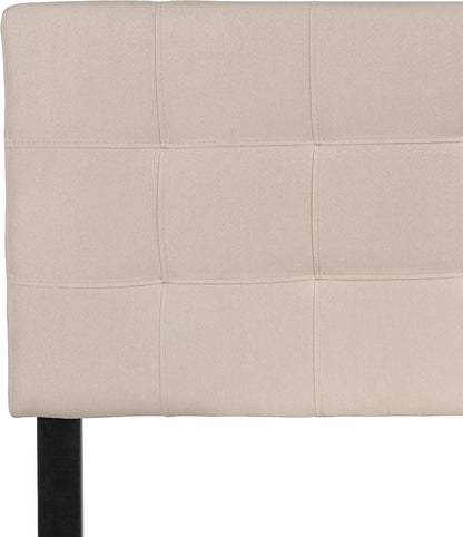 Bedford Box Stitch Tufted Upholstered Full Size Headboard in Beige Fabric