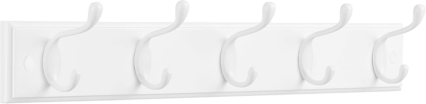 Set of 2 Wall-Mounted Coat Rack, Hook Rack, 8 Dual Metal Hooks, for Coats, Bags, Keys, in the Entryway, Bedroom, Living Room, White ULHR232W01