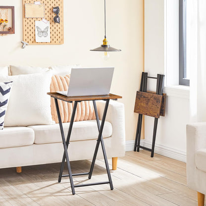 Folding TV Tray Table, Wooden TV Tray, Portable Sofa Side Table, Industrial Snack Table End Table for Small Spaces, Space-Saving, Easy to Install and Fold, Rustic Brown and Black BF27BZ01