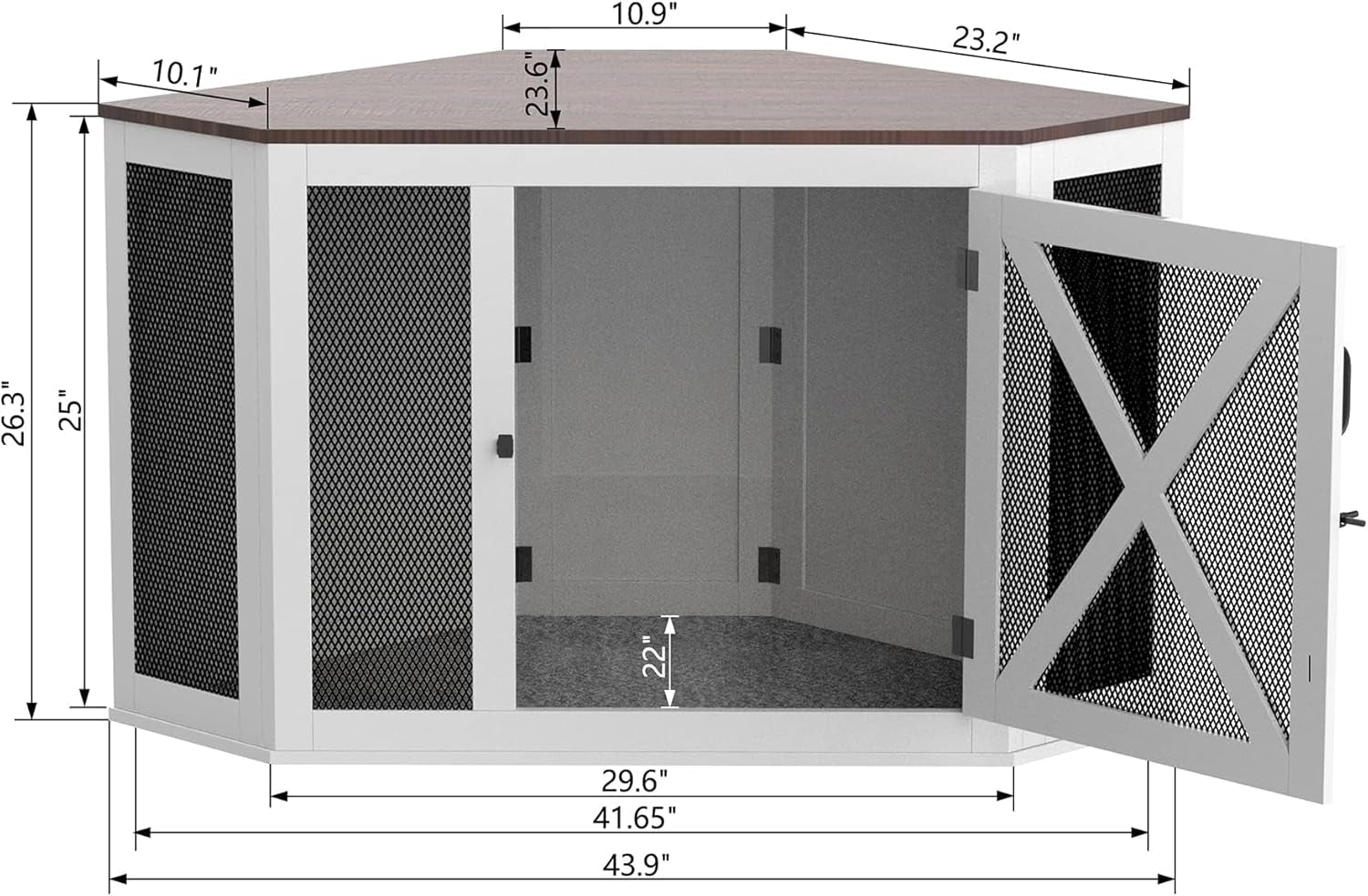 Corner Dog Crate Furniture, Wooden Dog Kennel End Table with Mesh, Cage/House for Small Medium Large Dog, Decorative Pet Crate Indoor Use