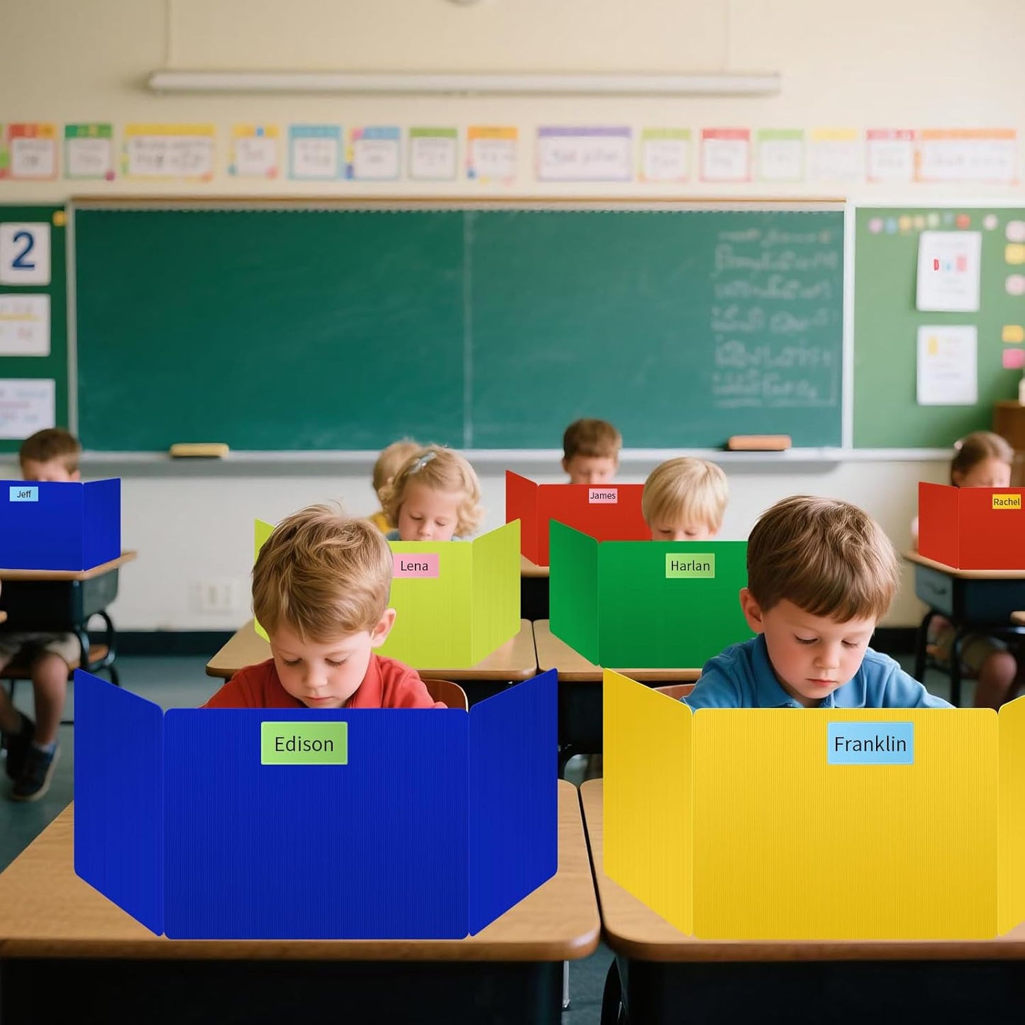 6 Pack Blue Desk Dividers for Students, Privacy Shields Folder for Students, Durable & Waterproof Plastic Study Board, Classroom Teacher Supplies Test Divider, Includes Extra Labels