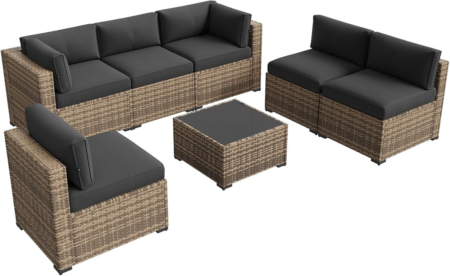 Patio Furniture Sets, 7-Piece Outdoor Furniture with Thick Cushions, Wicker Conversation Set Sectional Sofa for Backyard, Poolside, Garden