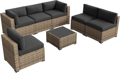 Patio Furniture Sets, 7-Piece Outdoor Furniture with Thick Cushions, Wicker Conversation Set Sectional Sofa for Backyard, Poolside, Garden