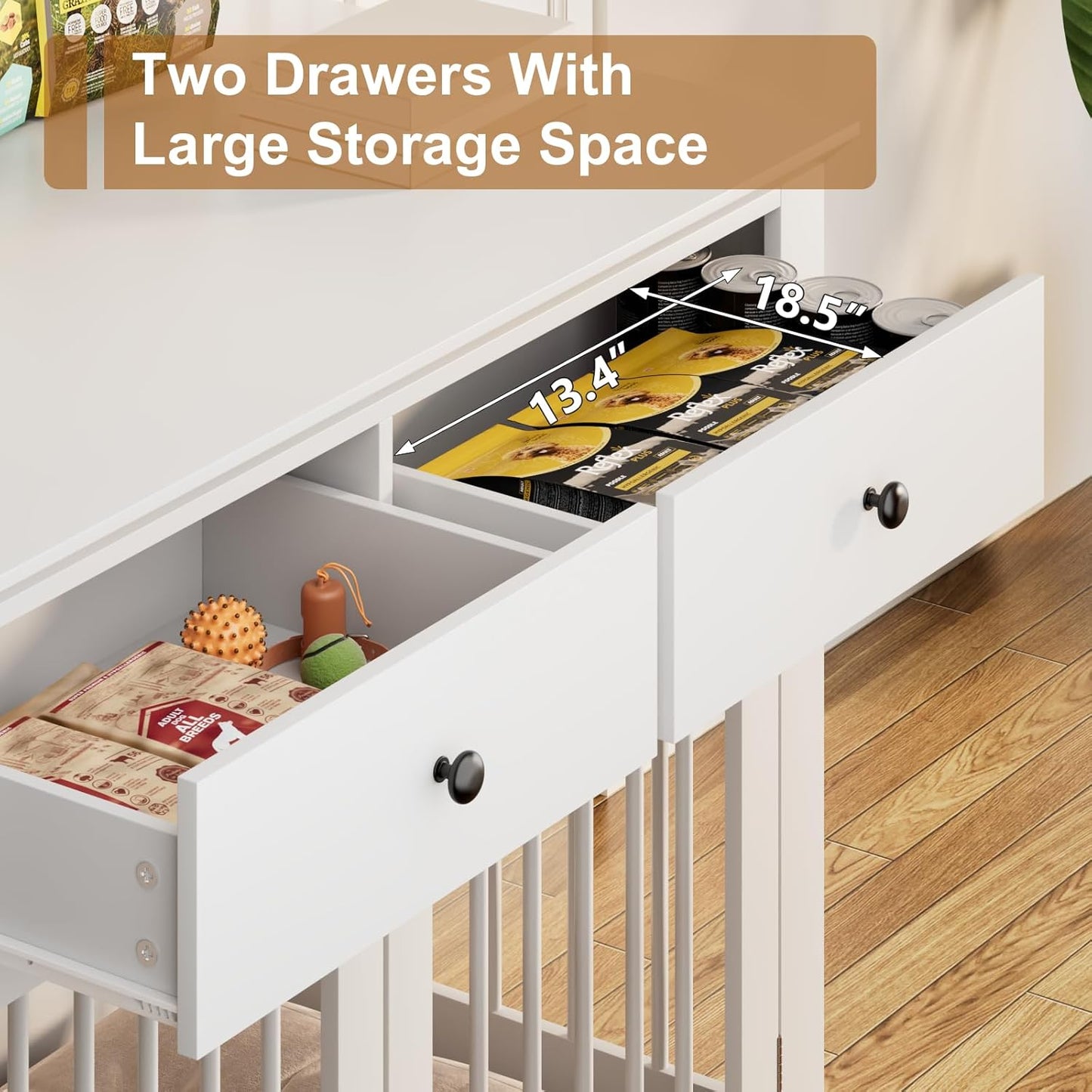 44Inch Dog Crate Furniture with Drawers,Wooden Dog Kennel Furniture for Large Breed,End Table Wood Dog House for Indoor Use (Grey)