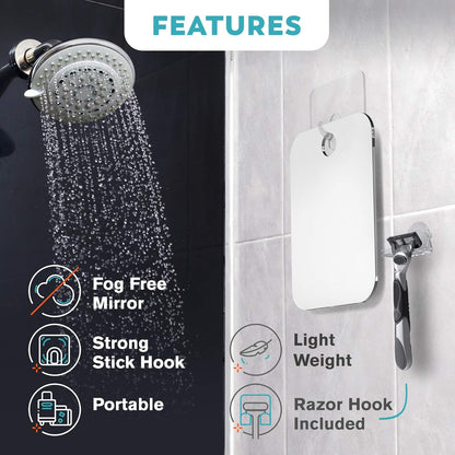 Fogless Shower Mirror for Shaving – Anti-Fog Acrylic Mirror with Razor Holder, No-Drill Wall Mount, Flat Design for Steam Showers, Medium 6X8In