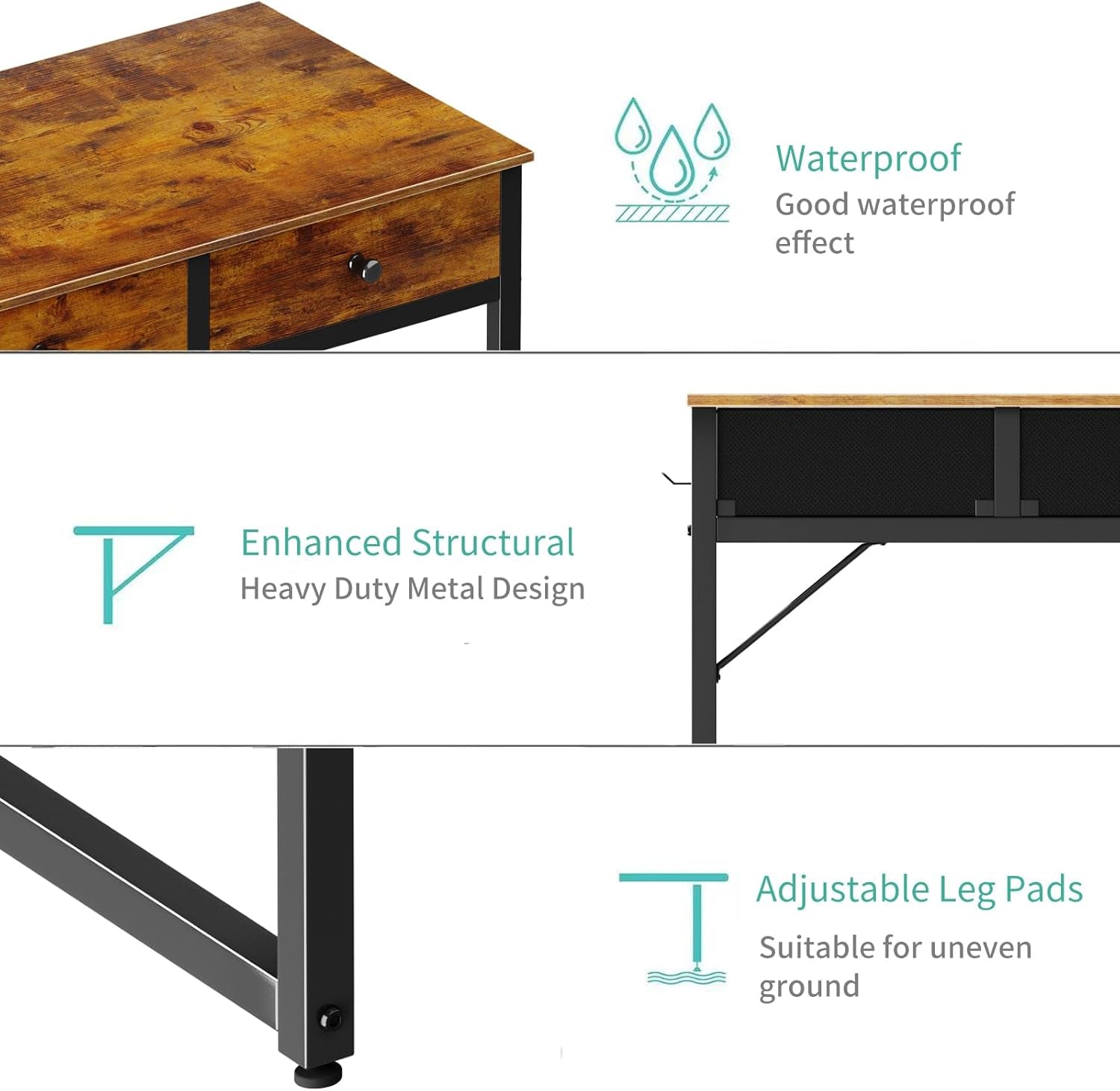 Small Computer Desk with 2 Drawers for Bedroom, 31 Inch Home Office Desk with Storage Fabric Drawer and Bag, Study Writing Table for Small Spaces, Rustic Brown