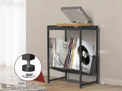 Record Player Table with Vinyl Storage,Black Small End Table Turntable Stand with Record Storage,Vinyl Record Player Stand,2 Tier Bed Side Table Modern Nightstand for Living Room Bedroom