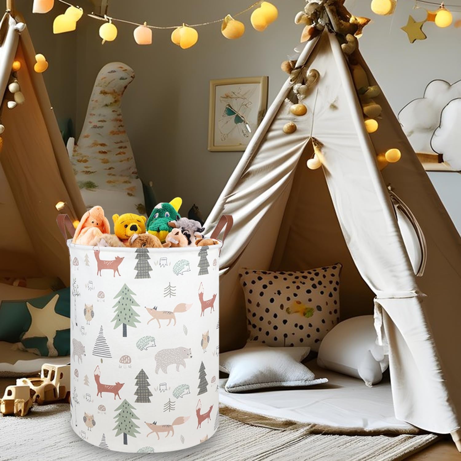 FXOLCSHE Animal Baby Laundry Basket,Woodland Animals Baby Laundry Hamper,Toy Basket for Boys,Nursery Hamper Gift Baskets for Bedroom,Toy Bin,Gift Basket.Baby Room Decor(Animal)