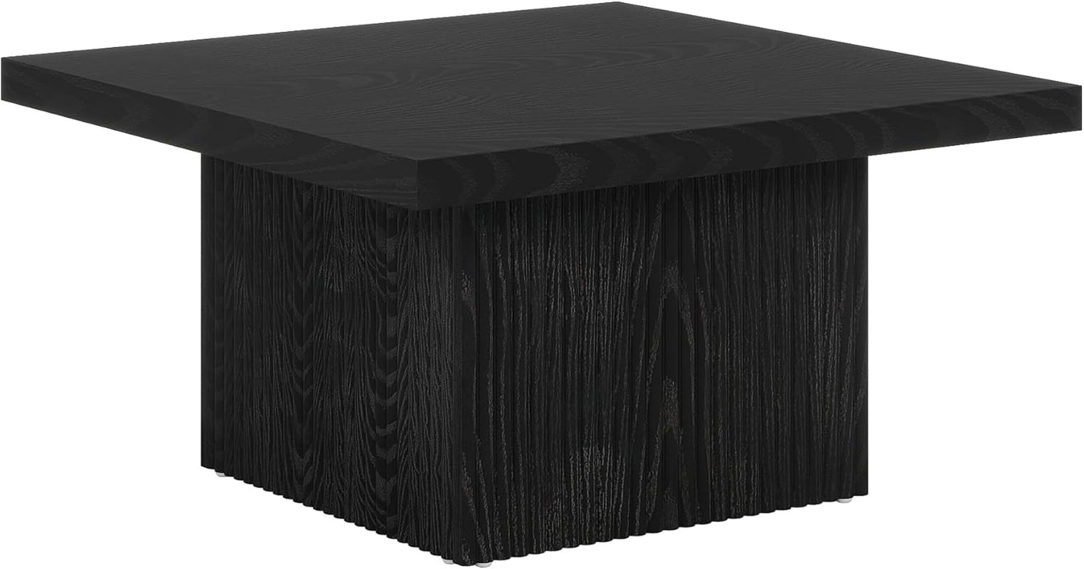 Square Coffee Table, 31.5-Inch Fluted Coffee Table, Mid-Century Modern Living Room Table, Large Cocktail Table for Living Room, Easy Assembly, Black