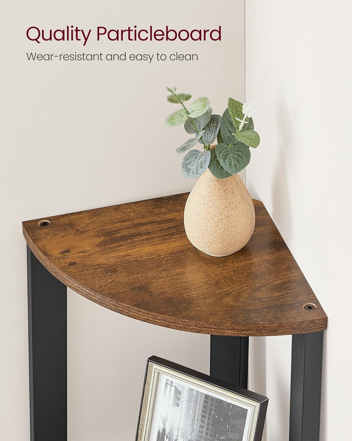 Corner Shelf Stand, 4-Tier Corner Bookshelf, Industrial Ladder Shelf, Plant Stand for Living Room, Office, Kitchen, Rustic Brown and Black ULLS34X