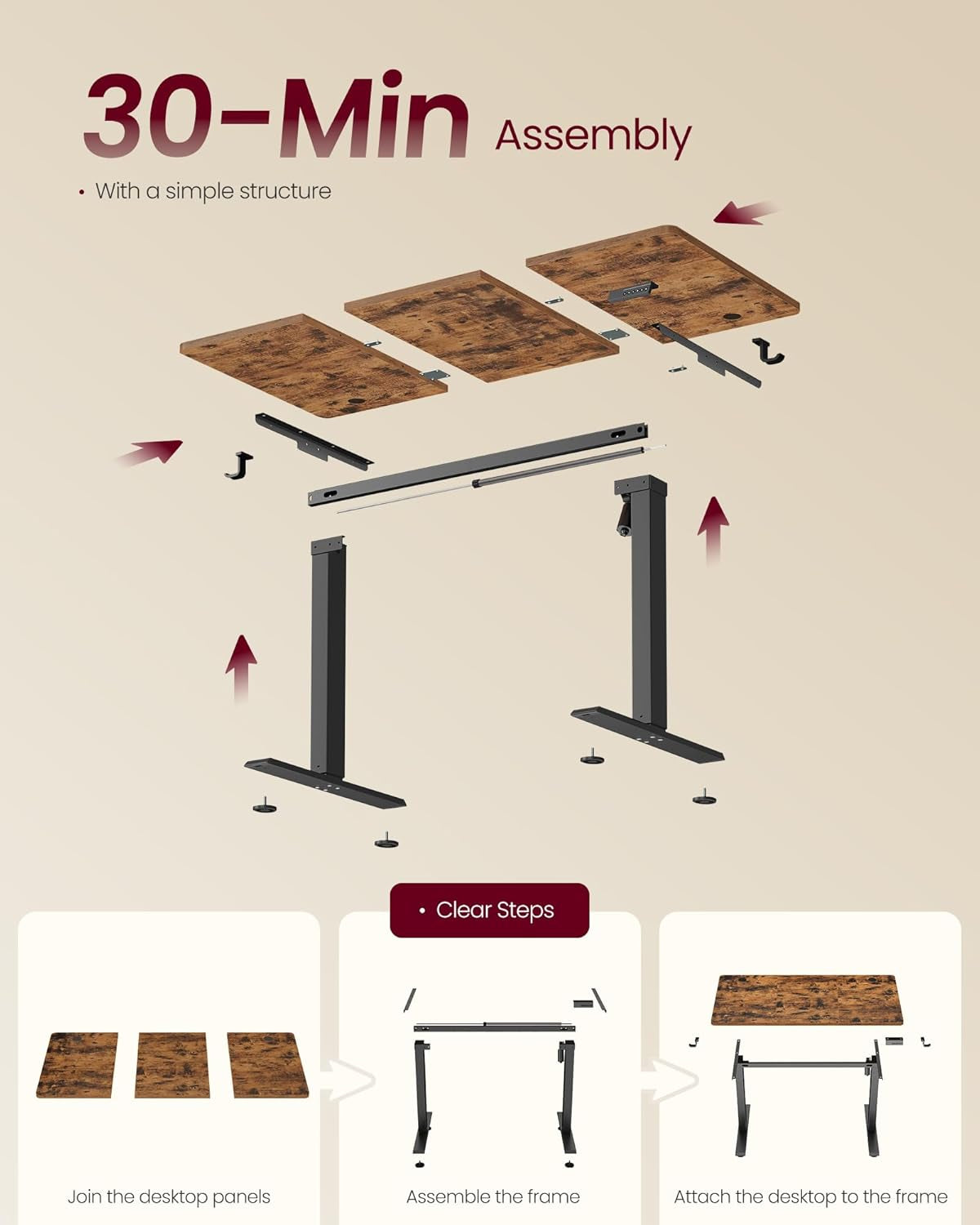 Electric Standing Desk, Height Adjustable Desk, Sedentary Reminder, 4 Memory Heights, for Home Office, 47.2 X 23.6 Inches, Rustic Brown ULSD312KD020S